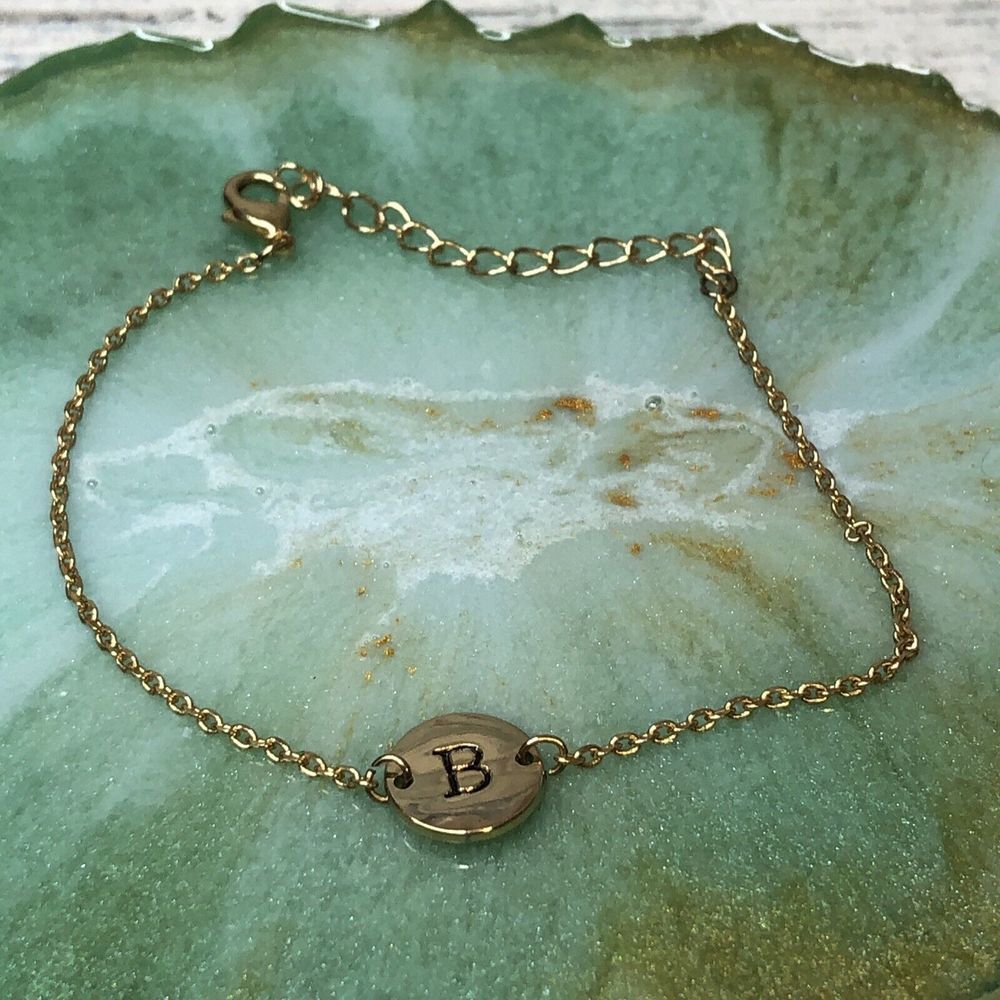 Letter‎ B Initial Bracelet 8" Gold Tone Chain NWOT